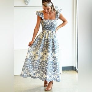 Sunday Up Blue and White Cut-Out Maxi Dress